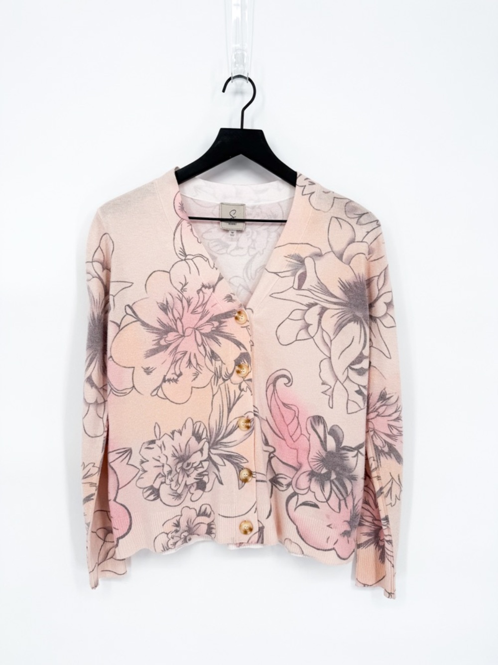 Sioni Pastel Floral Button Front Soft Knit Cardigan Medium